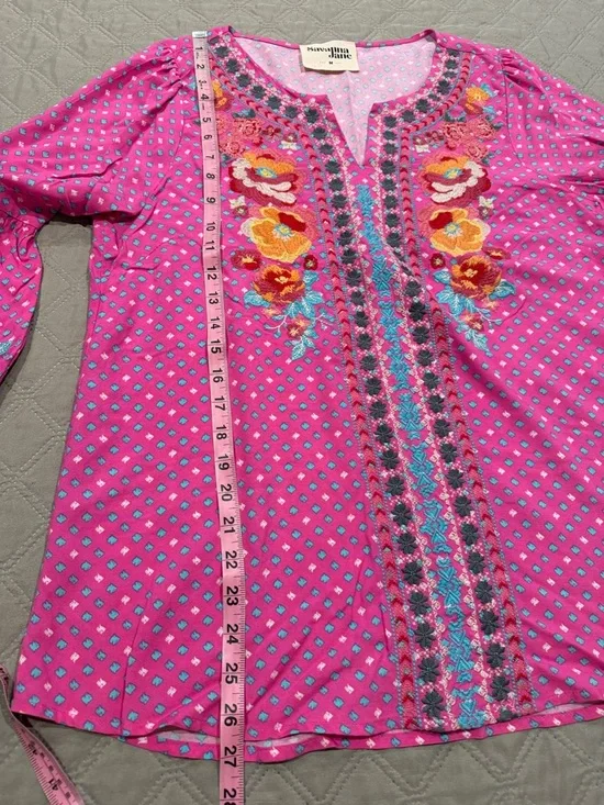 Savanna Jane Pink Embroidered Floral Tunic Top - Picture 8 of 12